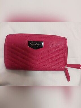 Jessica Simpson Hot Pink Quilted Chevron Zip Wallet